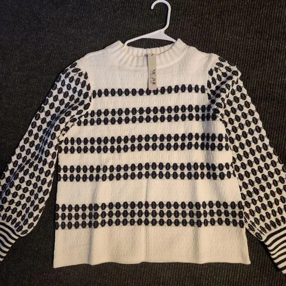 NIC+ZOE NWT Navy and White Crew Neck Sweater Size XXL - Picture 4 of 7